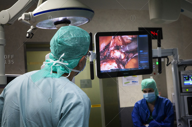 April 7, 2016: Reportage in an operating theatre during a hysterectomy using the da Vinci robot, in France