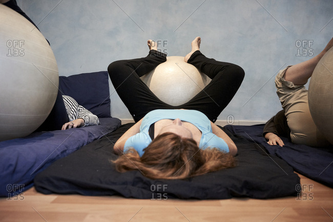 September 26, 2016: Reportage on a midwife in Lyon, France. Post-partum abdominal and pelvic floor group rehabilitation session
