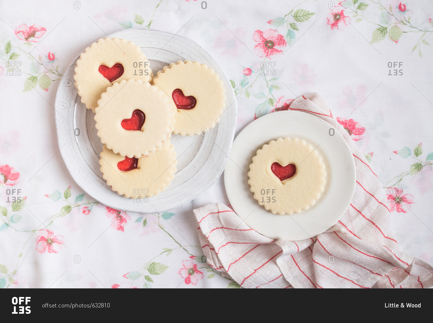 Plates of Valentine's Day cookies with heart shaped design