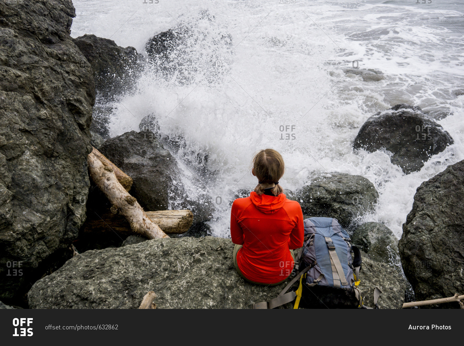 Woman Watching The Waves On The Coast Of Olympic National Park