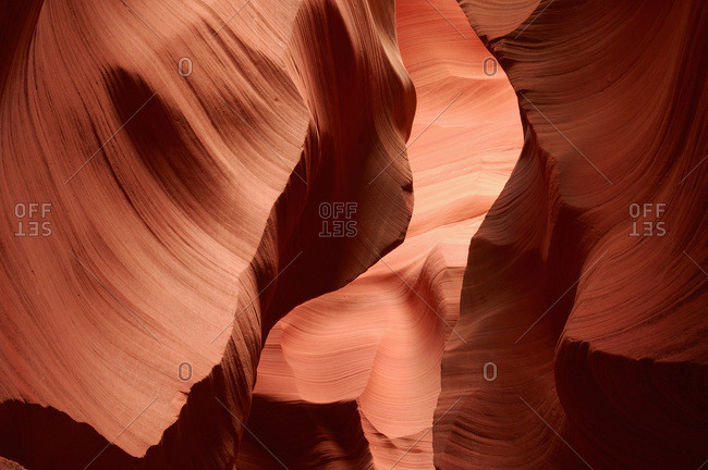 Sandstone cliff walls of a slot canyon in Lower Antelope Canyon near Page, Arizona, USA