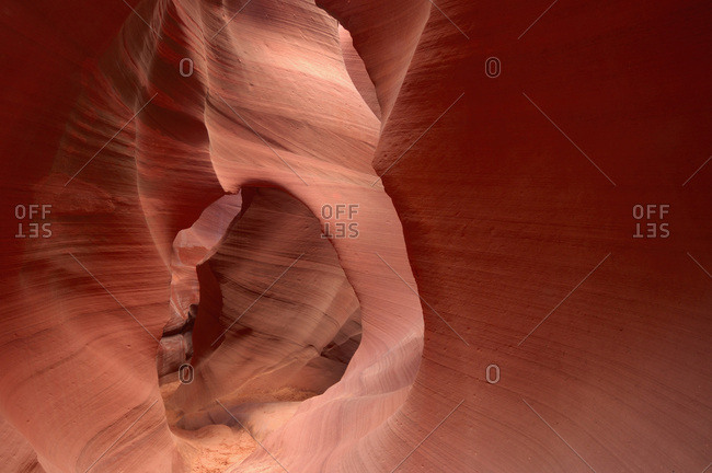 Sandstone cliff walls of a slot canyon in Lower Antelope Canyon near Page, Arizona, USA