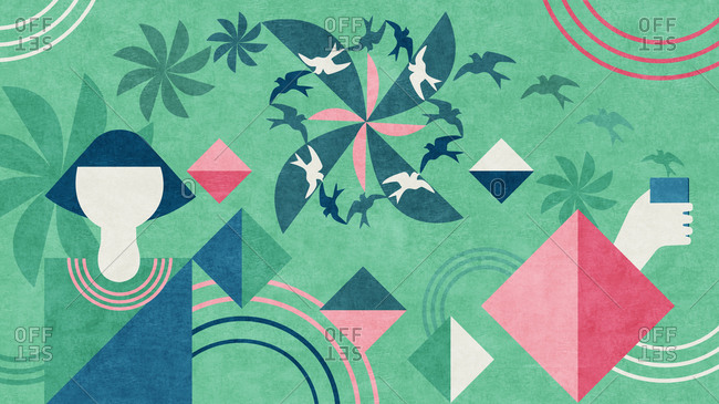 Geometric birds and flowers - Offset