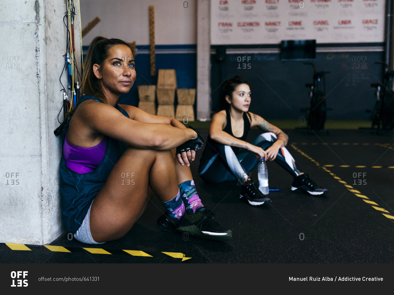 Sportswomen resting after workout