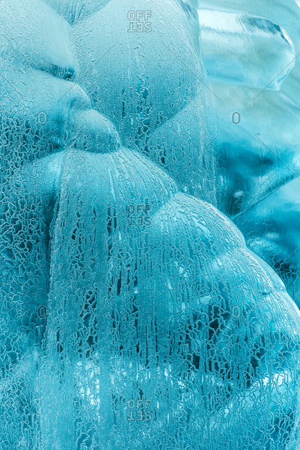Close up of blue ice formations in Scoresby Sound in Greenland