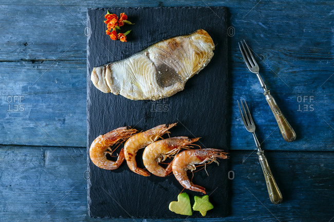 Seafood plate preparation for two