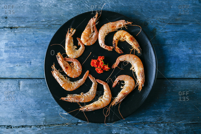 Prawns dish arrangement on table