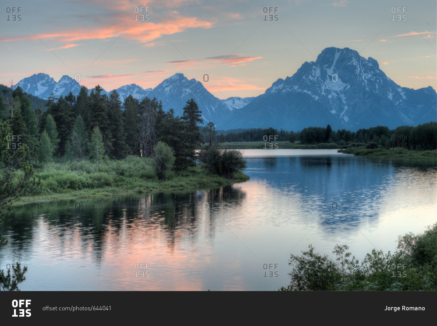 Mount Moran View From Oxbow Bend Grand Teton National Park Stock Photo