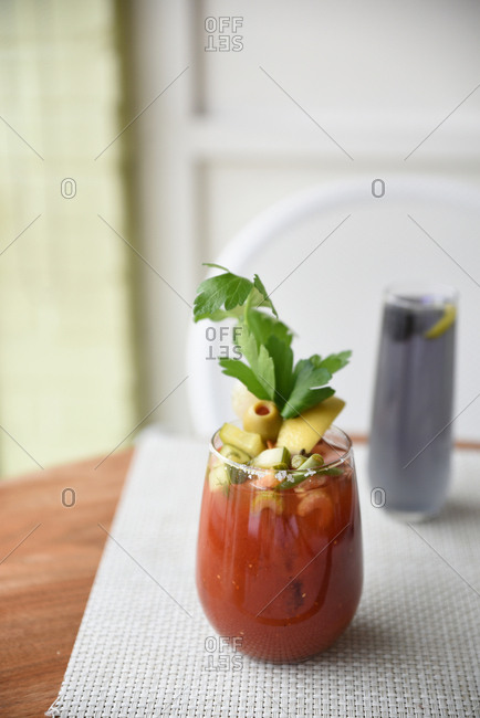 Bloody Mary drink served on a table