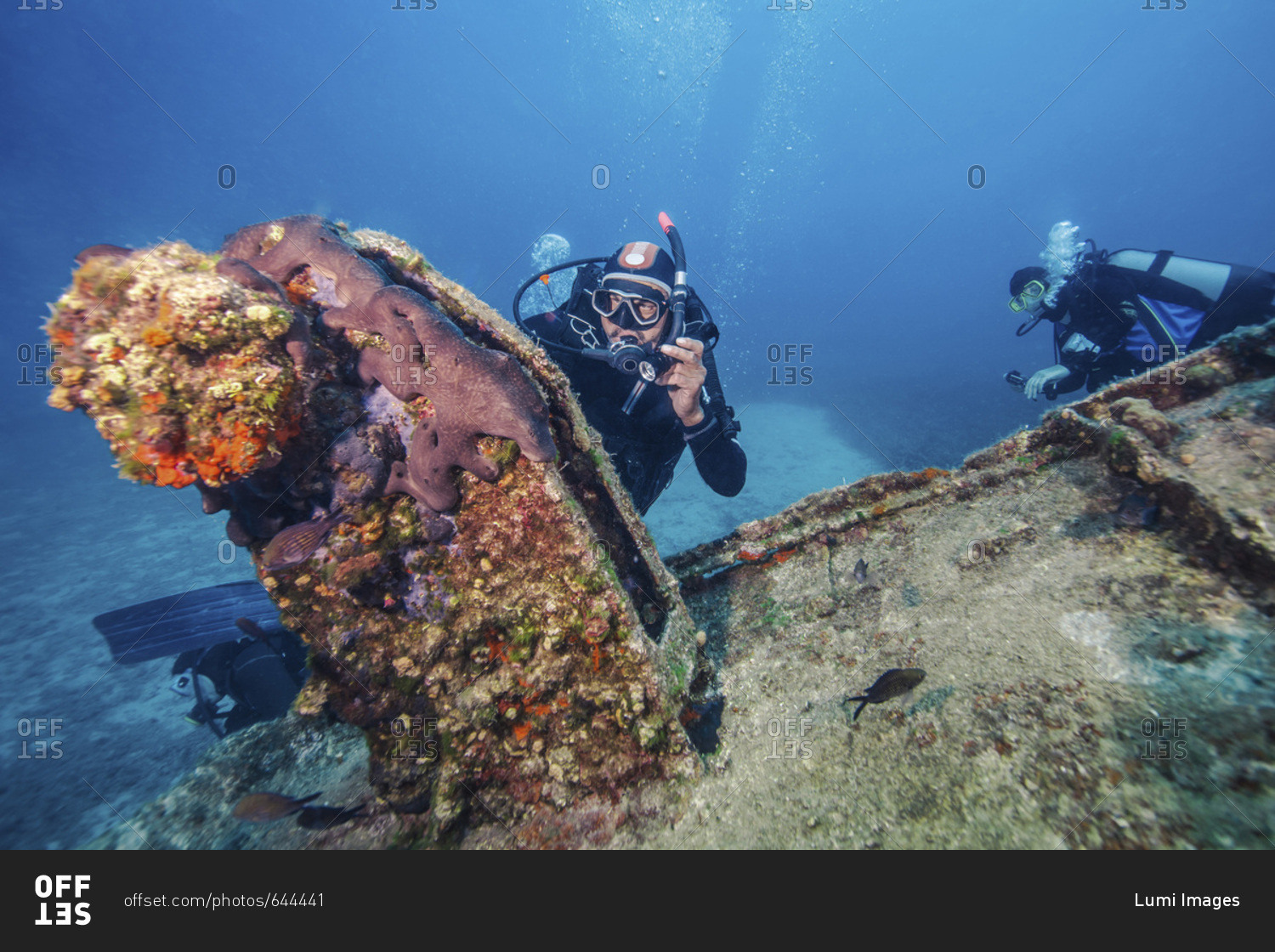 Scuba diver exploring shipwreck, Adriatic Sea, Dalmatia, Croatia
