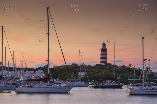 Hope Town, Elbow Cay, Abaco Islands, Bahamas, West Indies, Central America - February 6, 2017: Elbow Reef Lighthouse, the last kerosene burning manned lighthouse in the world