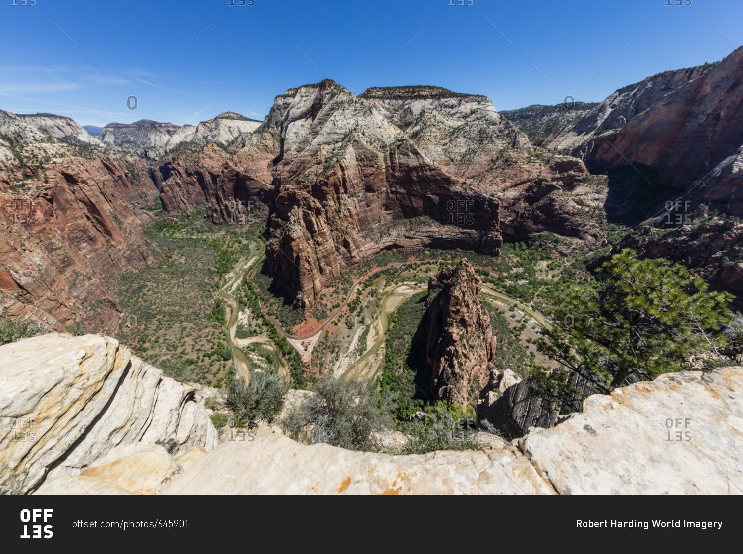 View of the valley floor from Angel\'s Landing Trail in Zion National Park, Utah, United States of America, North America
