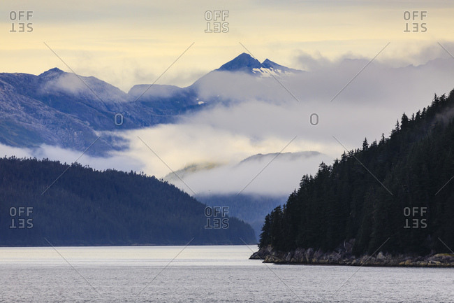 Mist over the Fairweather Range, Icy Strait, between Chichagof Island and Glacier Bay National Park, UNESCO World Heritage Site, Inside Passage, Alaska, United States of America, North America