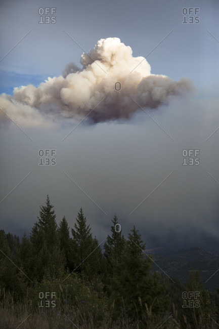 Large cloud of smoke billows from Lolo Peak Fire near Missoula, Montana, USA