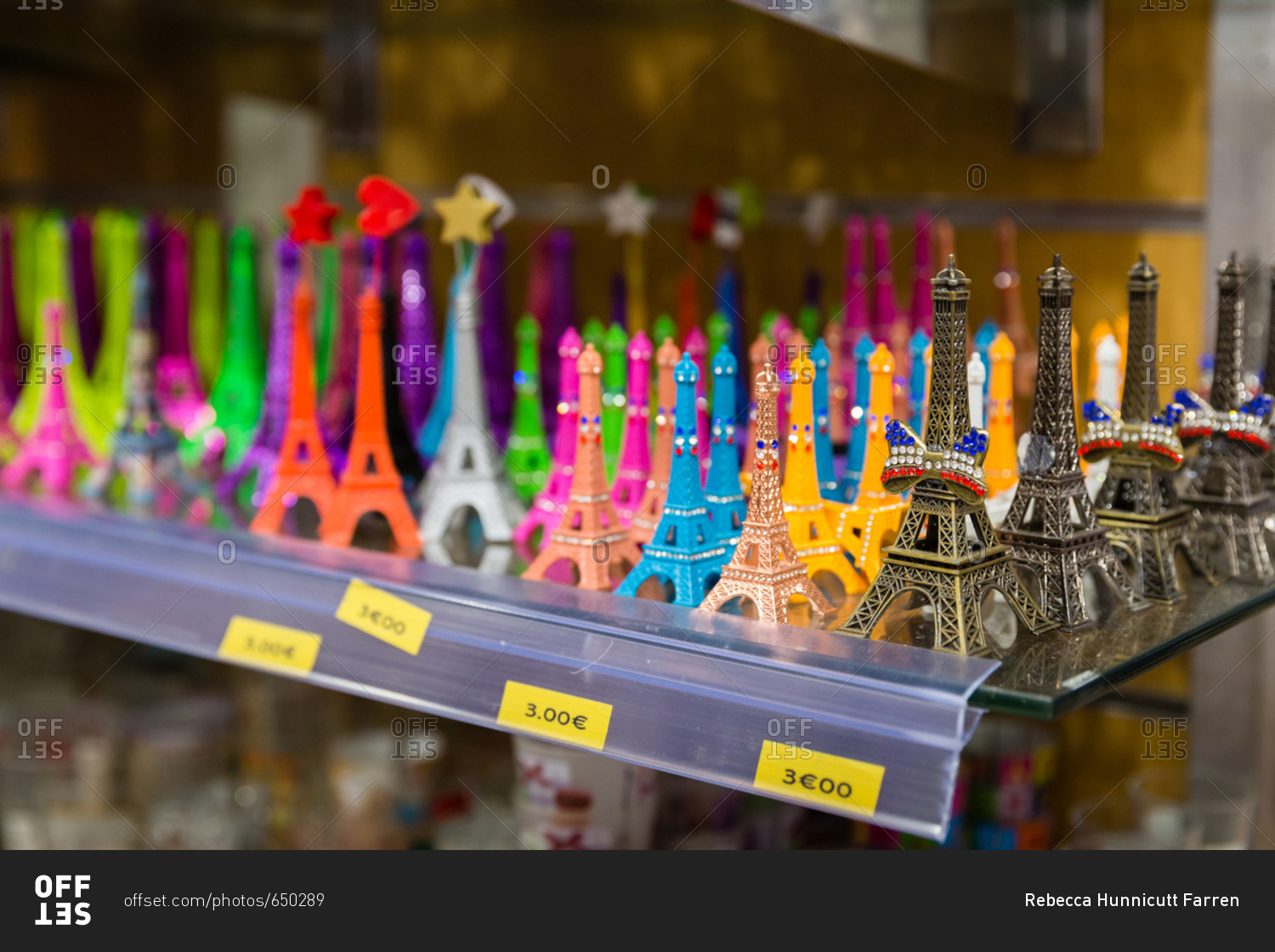 Small Eiffel Tower souvenirs in a gift shop stock photo - OFFSET