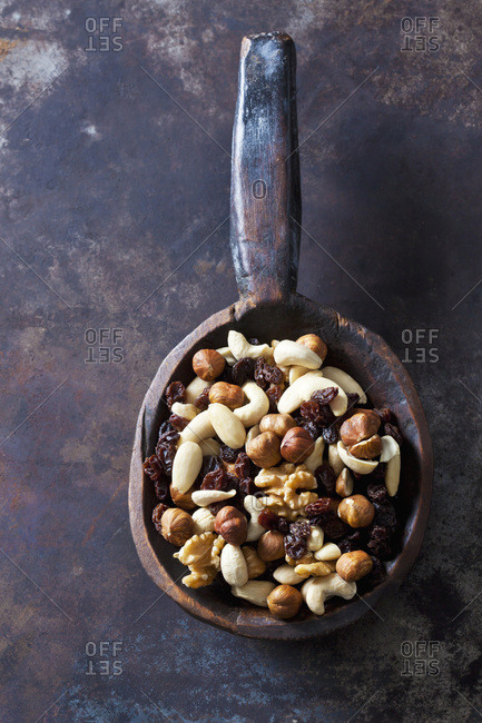 Wooden spoon of trail mix