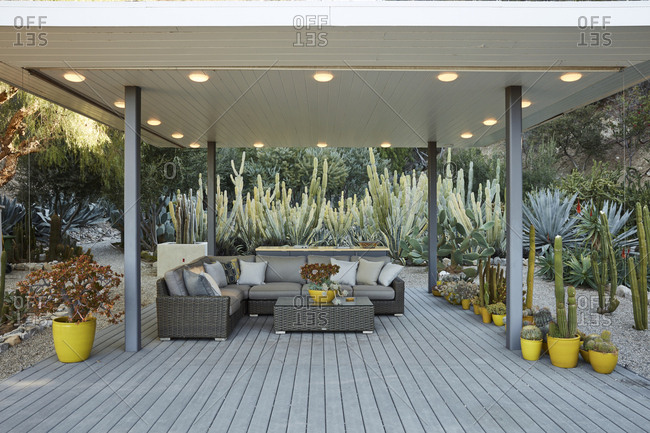 La Crescenta, California - October 24, 2015: Outdoor patio  sitting area designed by modernist Richard Neutra