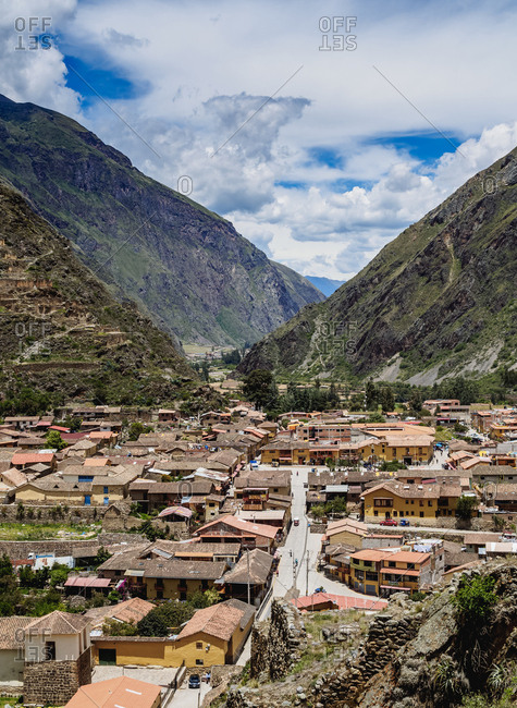 Sacred Valley, Cusco Region, Peru, South America - February 15, 2017: Ollantaytambo, elevated view
