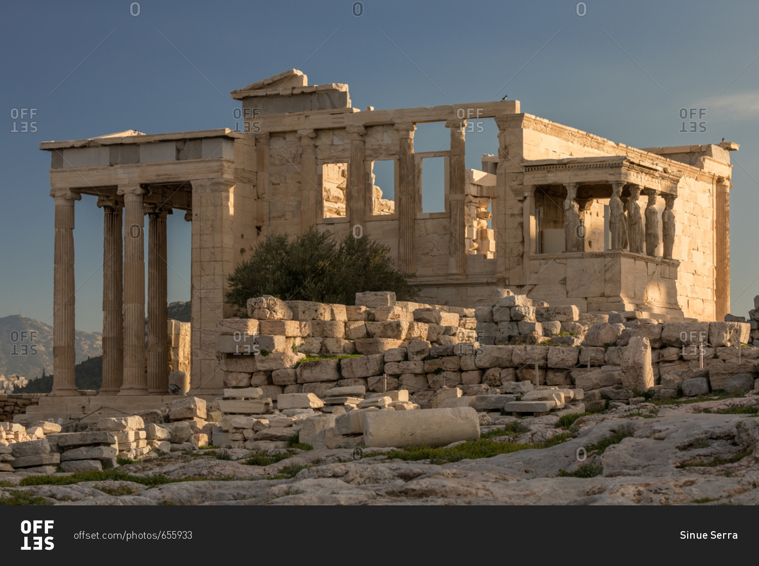 Erechtheion and the Caryatids on the Acropolis of Athens at Sunset