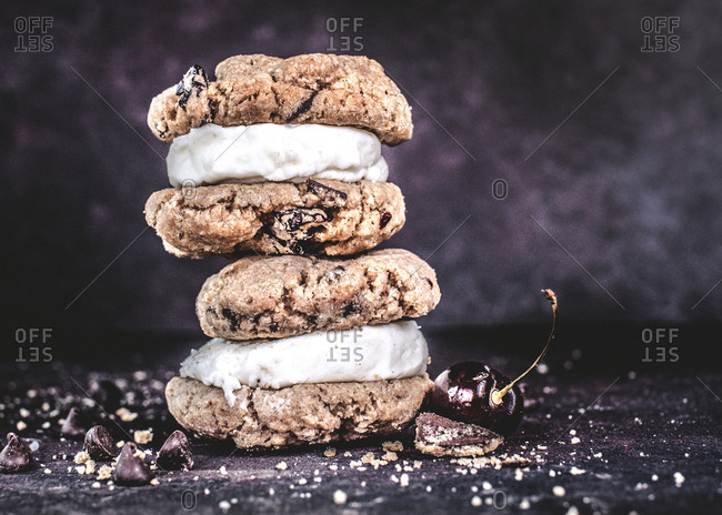 Chocolate chunk and cherry cookie sandwich
