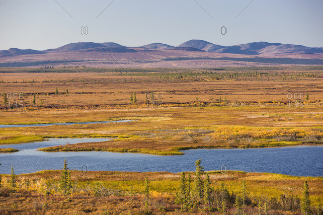 Autumn Coloured Tundra And Lake, The Igichuk Hills And Surrounding Tundra; Noatak, Alaska, United States Of America