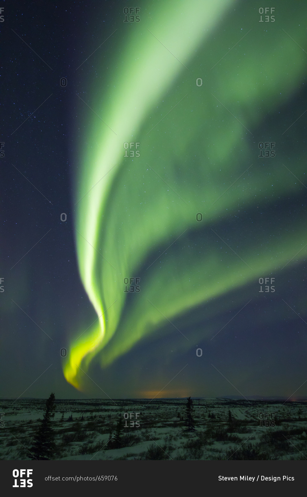 Aurora Borealis Rises High In The Sky On A Cold Winter Night; Alaska, United States Of America