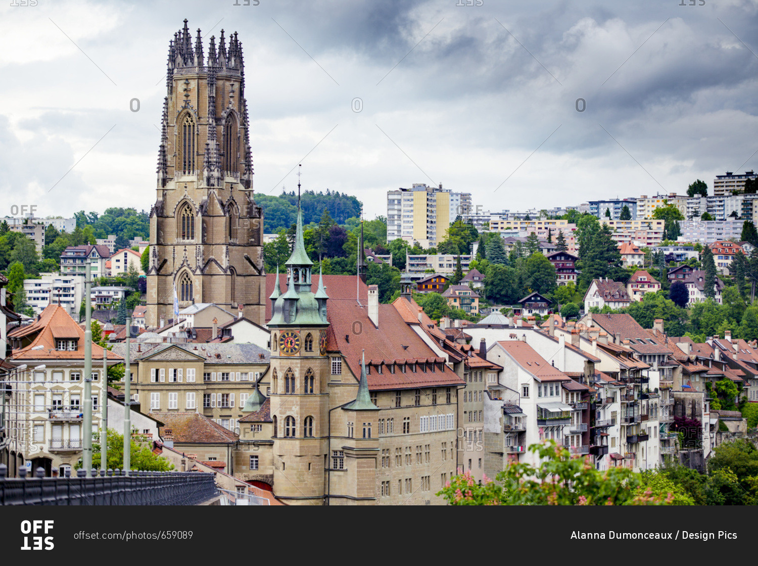 The Gothic Cathedral Skyline Of The Picturesque Historic Walled City Of Fribourg, In The French Speaking Part Of Switzerland; Fribourg, Switzerland