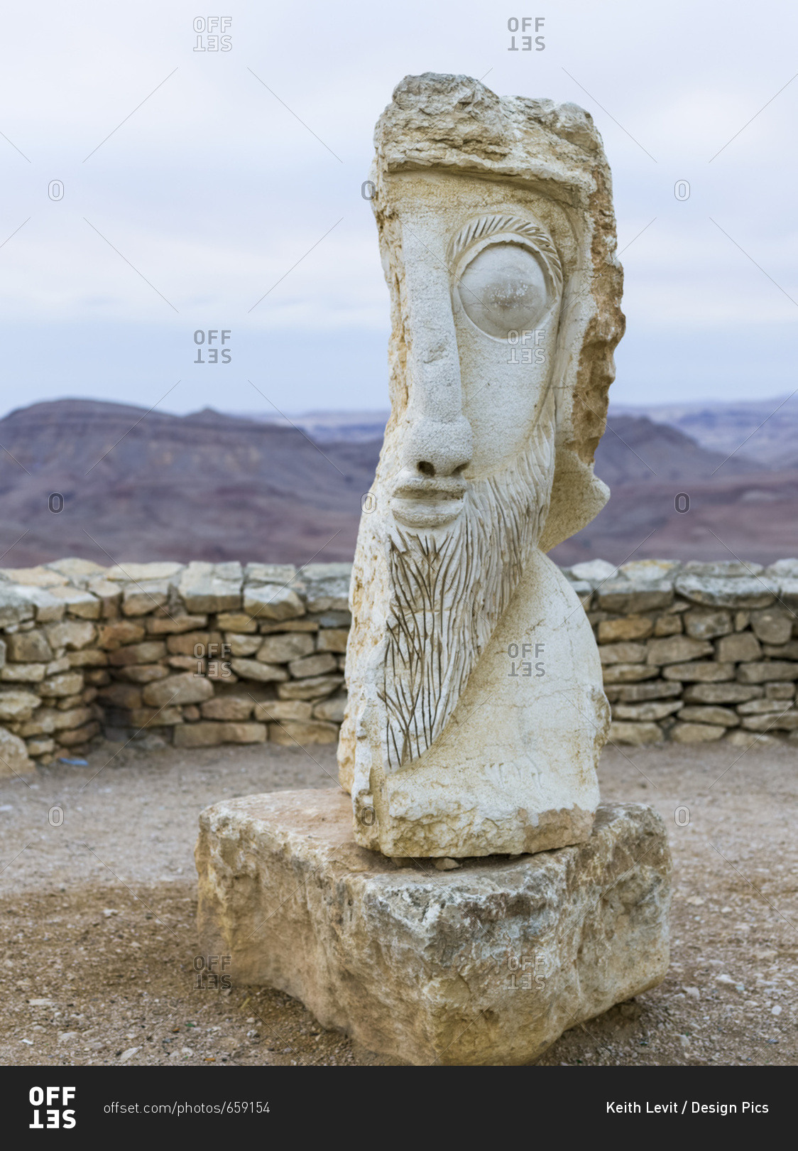 Stone Sculpture Of A Face In Male Likeness; Mitzpe Ramon, South District, Israel