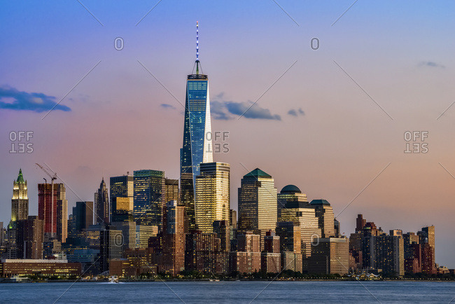 October 8, 2014: World Trade Center And Lower Manhattan At Sunset As Viewed From Hoboken, New Jersey; New York City, New York, United States Of America