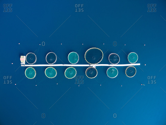 Aerial view of fish farming in Dugi Otok in Croatia