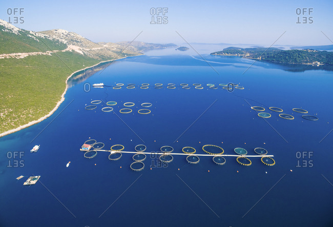 Aerial view of fish farming in Dugi Otok in Croatia