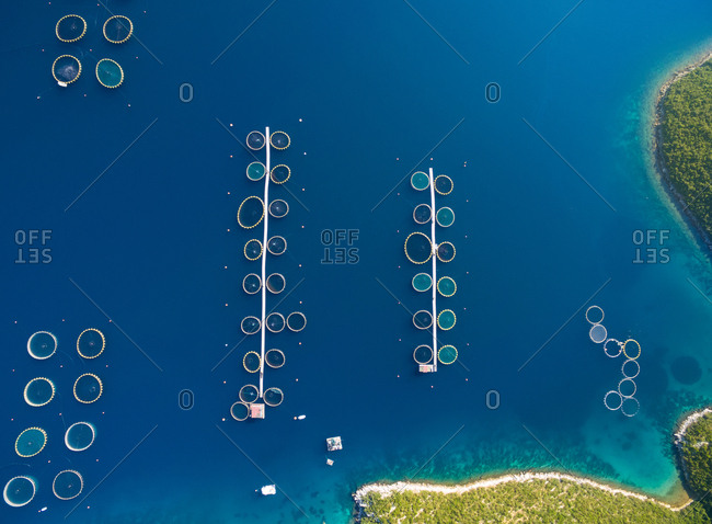 Aerial view of fish farming in Dugi Otok in Croatia