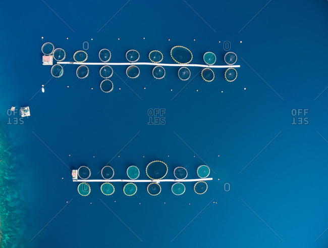 Aerial view of fish farming in Dugi Otok in Croatia