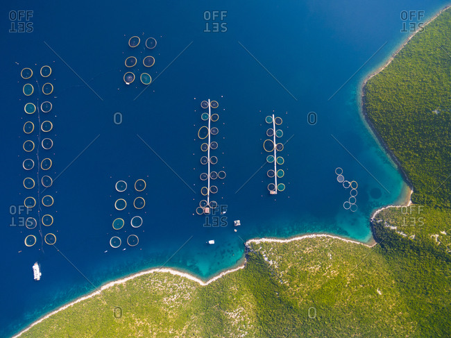 Aerial view of fish farming in Dugi Otok in Croatia
