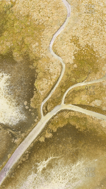 Abstract aerial view of Terschelling wetlands in The Netherlands.