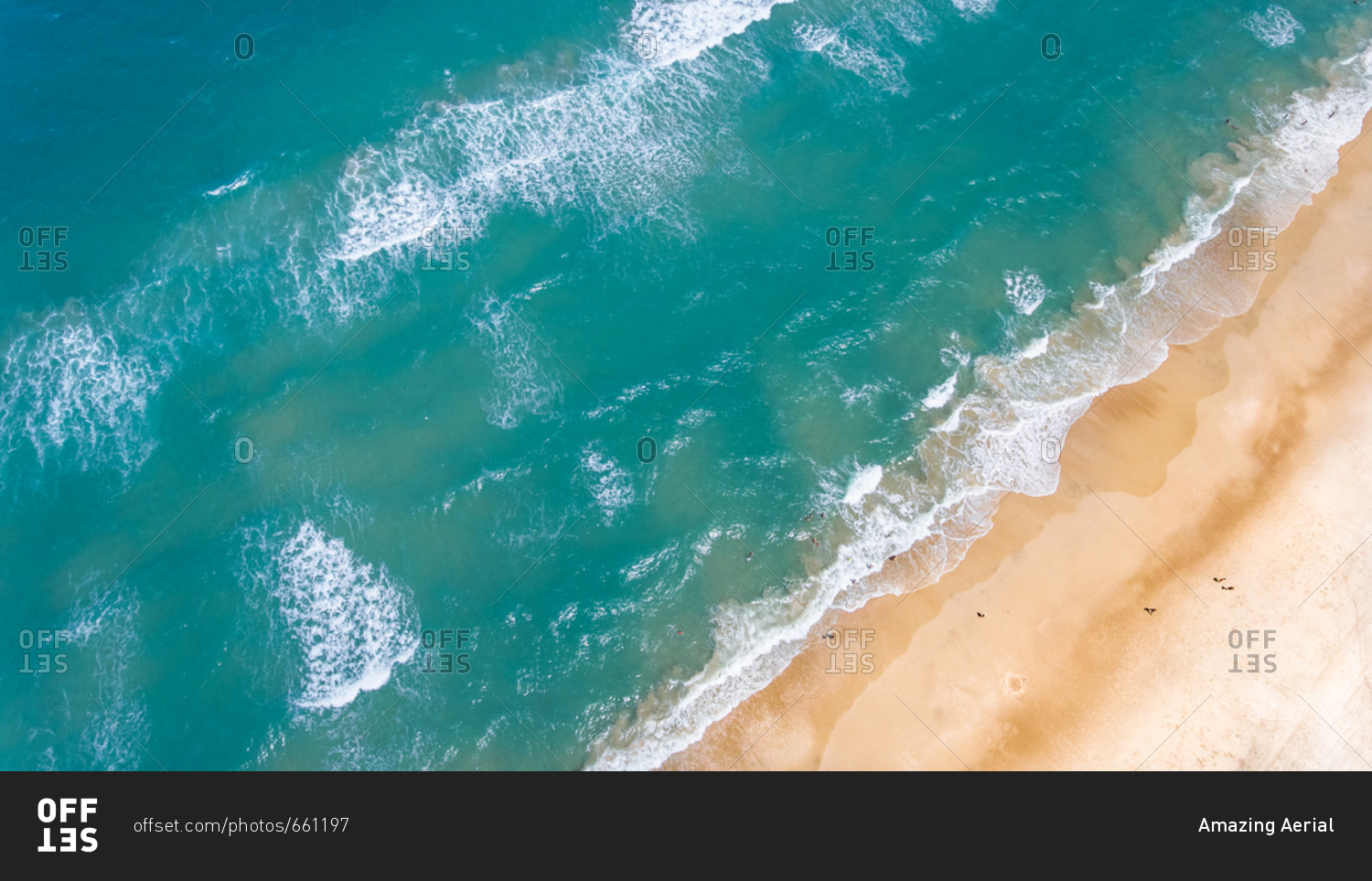 Aerial view of people swimming in the sea in Brazil.