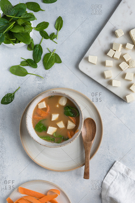 Bowl of miso soup with tofu