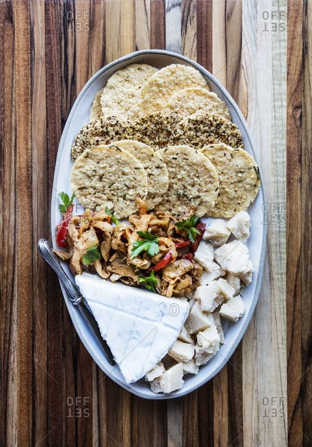 Oval dish of healthy appetizers