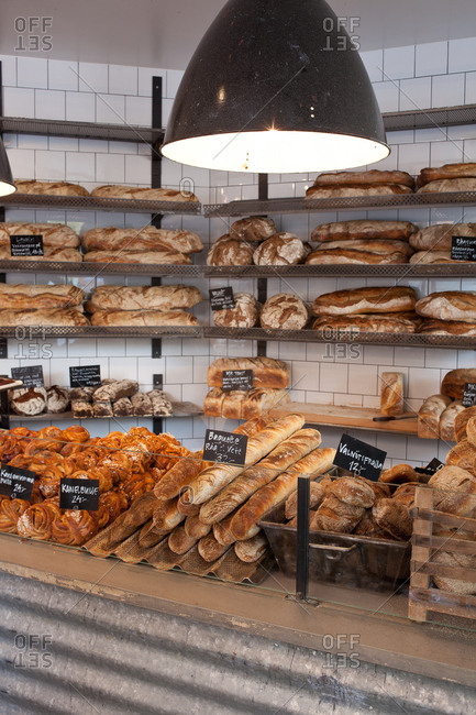 Bakery filled with variety of bread loaves