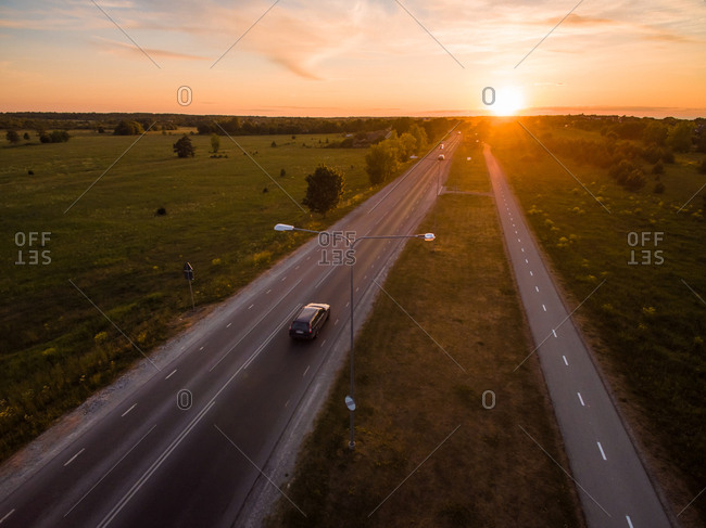 Car Road Sunset Driving Stock Photos Offset