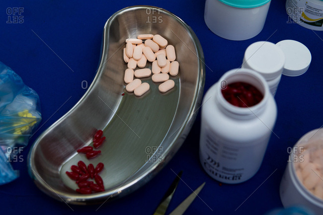 Vientiane, Laos - November 28, 2017: Medicine in a clinic in Nasala village outside of Vientiane, Laos