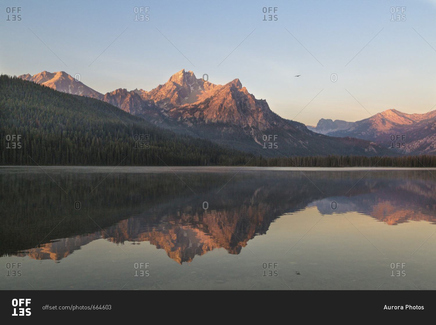 Mcgown Peak and Stanley Lake at sunrise, Sawtooth Wilderness, Sawtooth National Recreation Area, Stanley, Idaho, USA