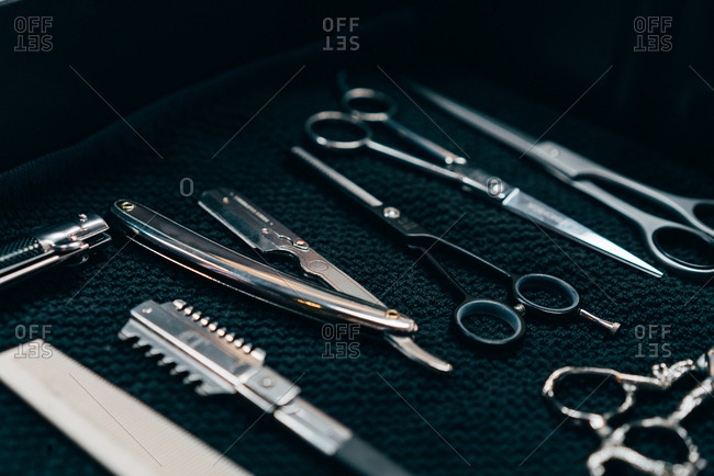 Set of scissors and combs