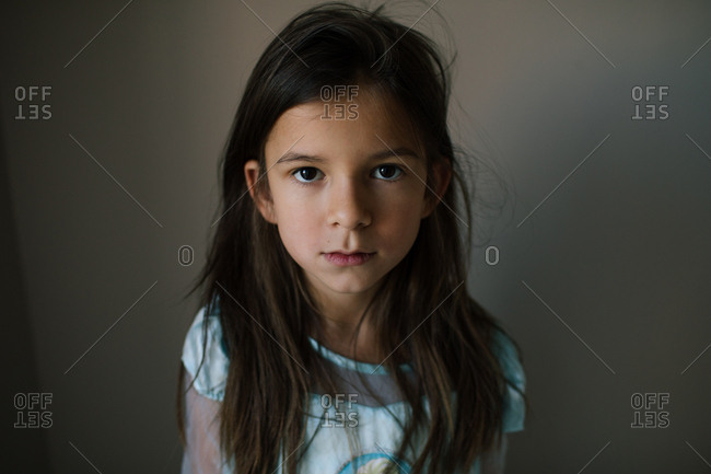 Little Girl With Dark Brown Hair Stock Photo Offset