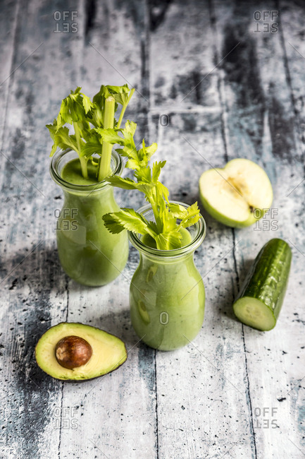Avocado smoothie- green smoothie with cucumber- apple- celery stalk