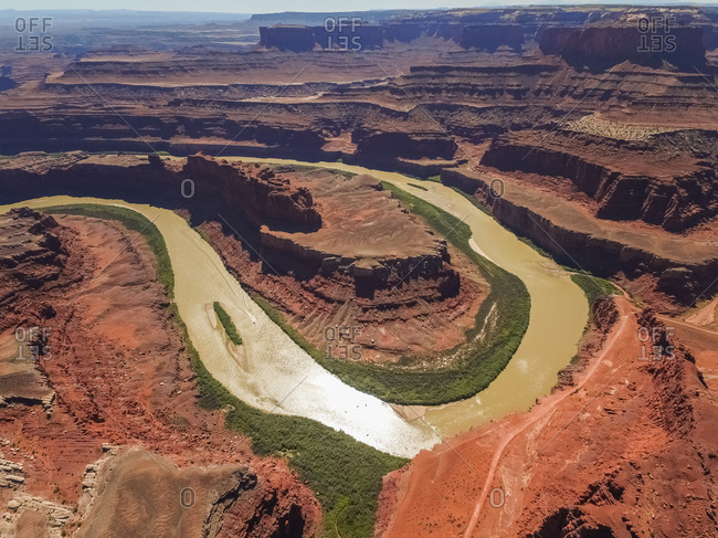 Aerial view of colorado river and canyons in Utah, USA.