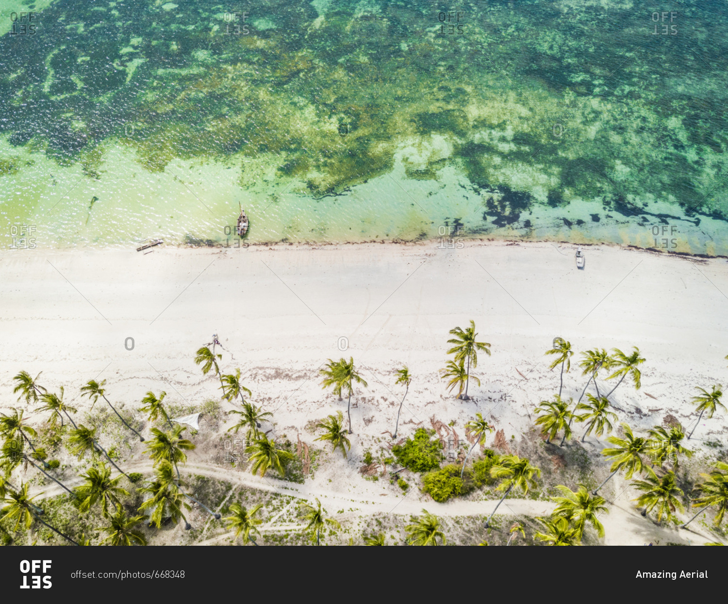 Aerial view of the paradisiac coast of Mafia Island, Tanzania.