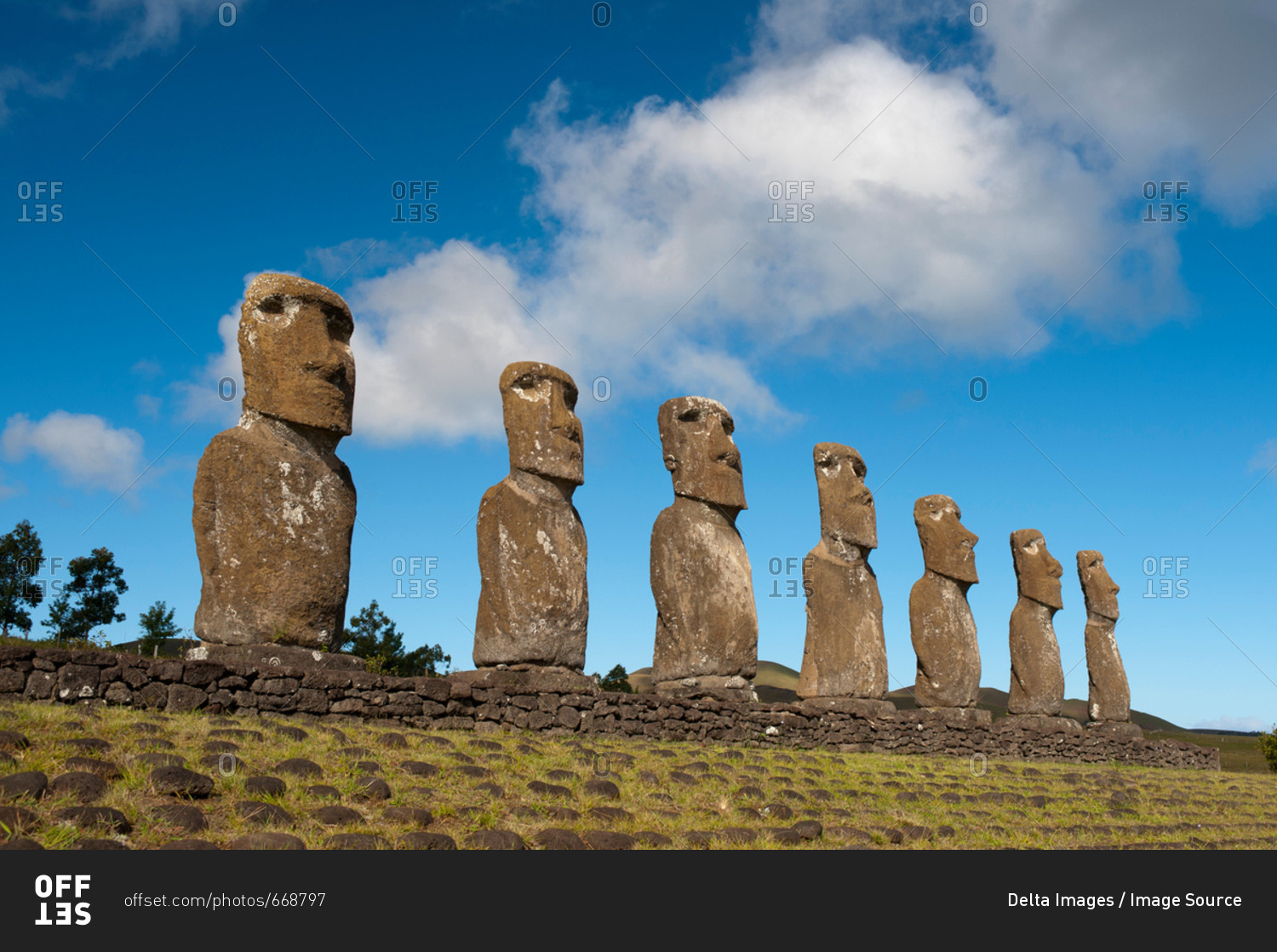 Ahu Akivi, row of seven moai statues on Easter Island