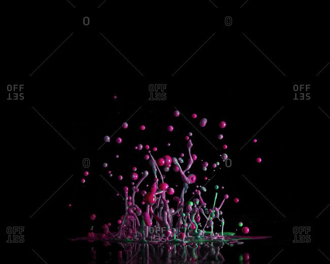 Abstract view of bouncing paint bubbles and splatter at high shutter speed