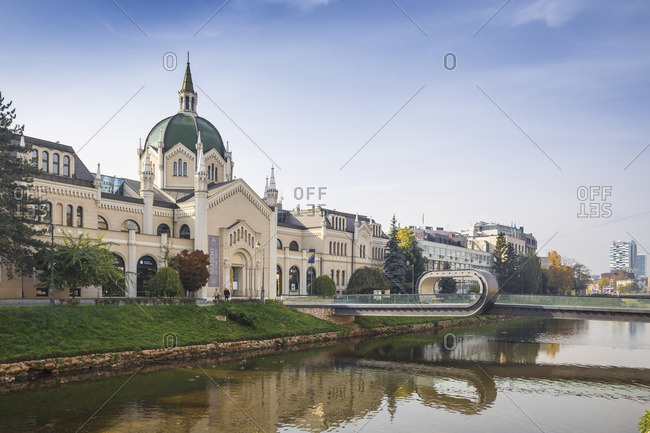 October 22, 2017: Bosnia and Herzegovina, Sarajevo, Festina Lente bridge leading to The Academy of Fine Arts, originally built as an Evangelical Church
